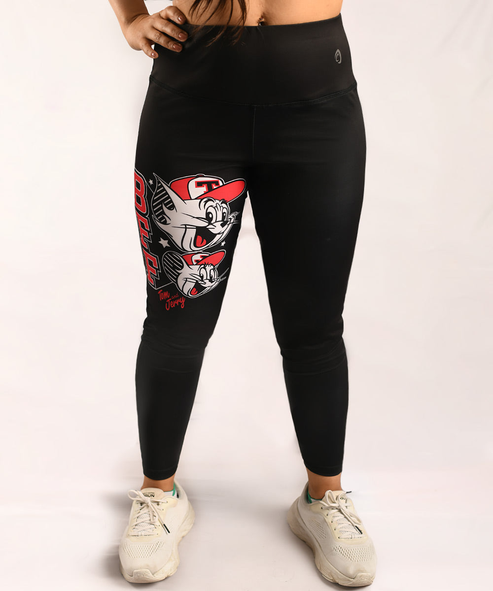 Buy Official Tom and Jerry High Waist Leggings for Gym and Yoga. High waist Black tights for workouts. Black Yoga pants for women online in India. Official Tom and Jerry Printed leggings