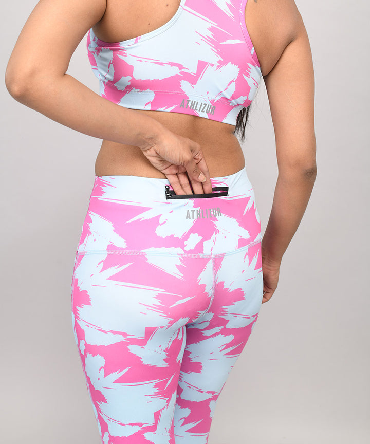 Buy High waisted leggings and yoga pants online. Buy Printed Gym Leggings with pockets. Beautiful Pink and Blue digital art printed leggings for girls and women