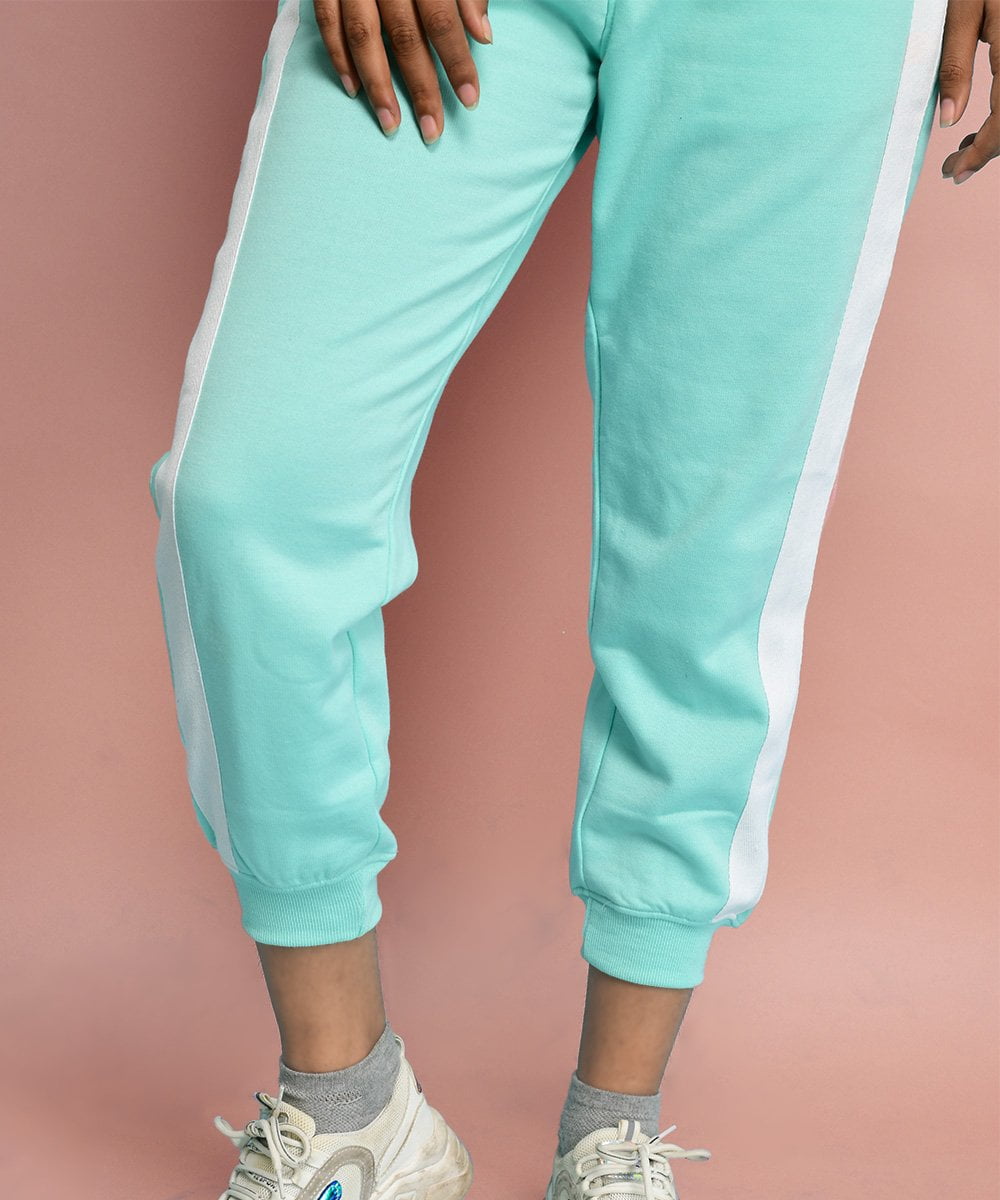 Buy Sweatpants with Sweatshirt for women online in India. Workout dress for women by Athlizur. Mint joggers with pockets. Workout pants for girls.