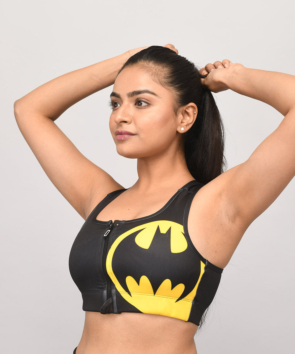 Buy Official Batman Sports Bra and activewear online in India at Athlizur. Buy Front Open sports bra for high impact workouts