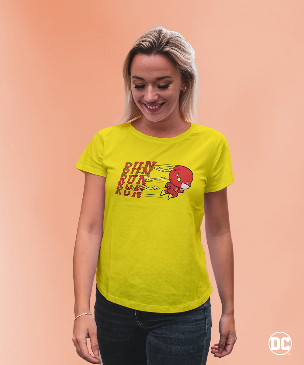 Buy Cotton T-shirts for women online in India. Yellow coloured Half sleeves cotton T-shirt for girls. Official Flash Merchandise online in India. Shop for official DC Comics T-shirts in India