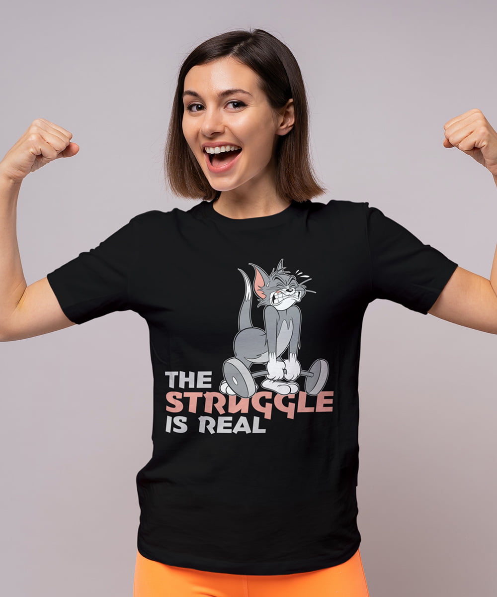 Buy Funny T-shirts online in India at athlizur. Black Women's T-shirt made using sustainable cotton fabric. Slogan T-shirt online from official Tom and Jerry Merchandise