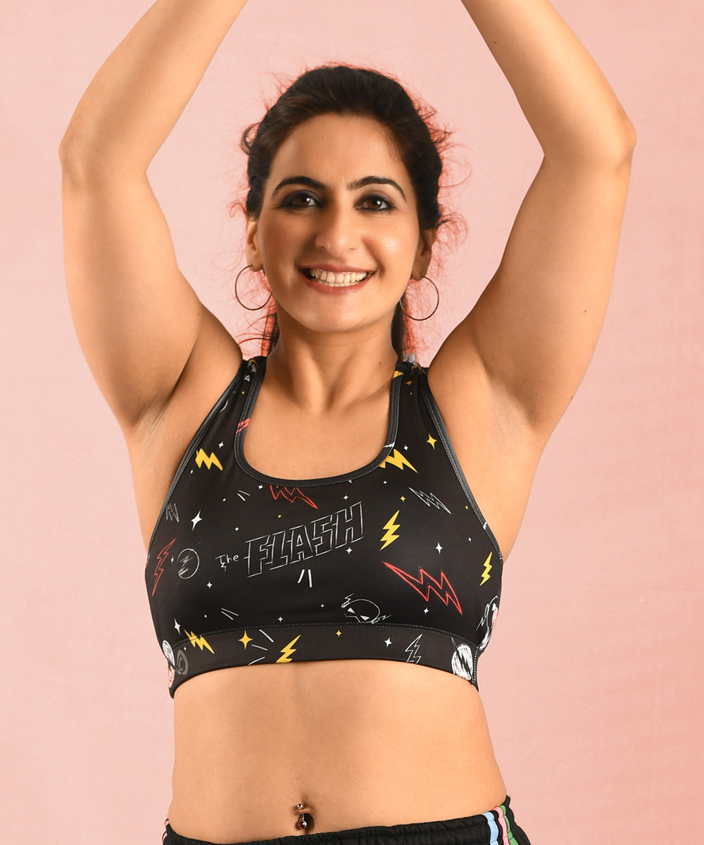 Buy printed sports bra for women and girls online in India. The Flashpoint Racerback Sports Bra. Black Sports bra with removable pads