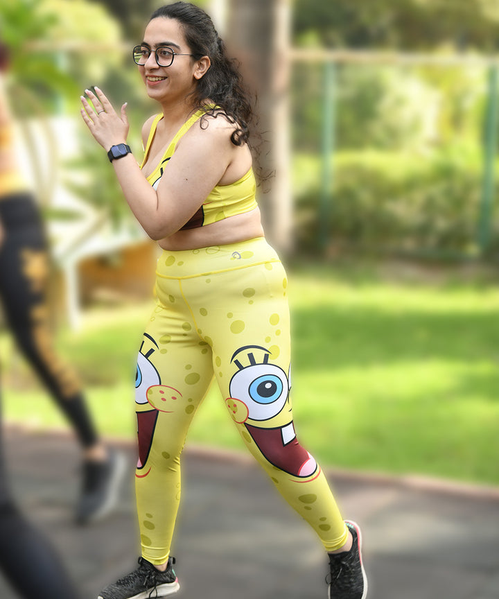 Buy Yellow SpongeBob High Waist Tights and Yoga pants online at Athlizur and practice Yoga or go to Gym in style. Printed leggings with fade proof printing and squat safety