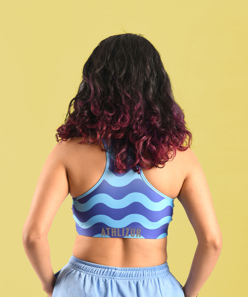 Buy SpongeBob Sea Waves Racerback Sports bra online in India at Athlizur. Printed Sports Bra online. Medium Impact padded sports bra by Athlizur. Athleisure and Activewear for girls online in India