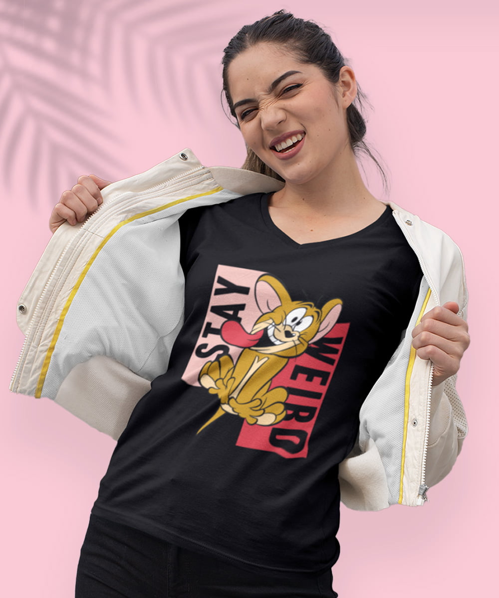 Buy Tom and Jerry T-shirts online for women. Buy Black T-shirt for women online in India. Shop Stay Weird Jerry T-shirt online at Athlizur