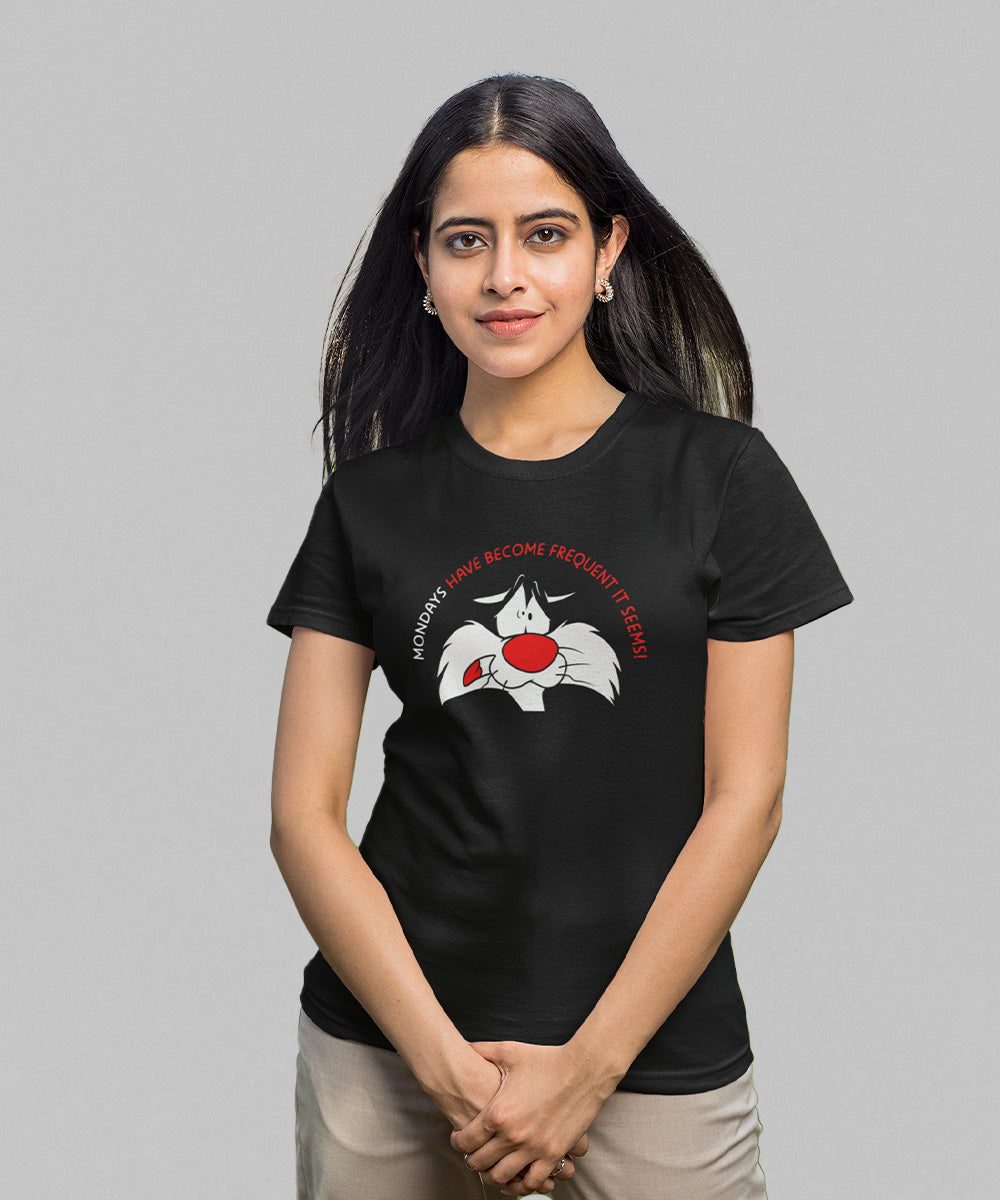 Buy Cartoon T-shirts for women online in India. Black cotton half sleeves t-shirt for women and girls in sizes XS to XXL online. Buy the official Sylvester T-shirt at Athlizur featuring a funny slogan print