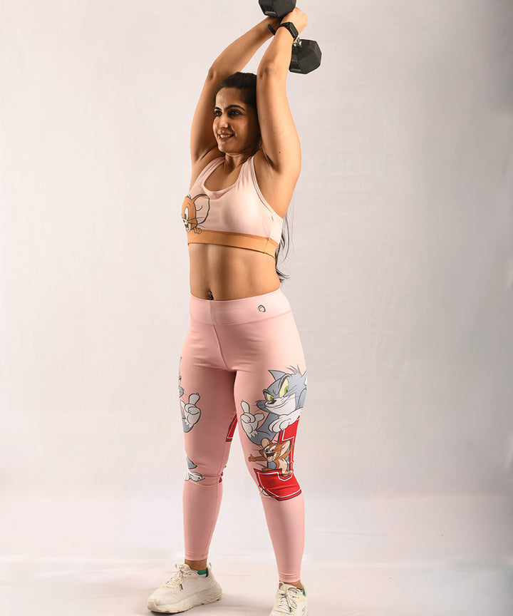 Buy Tom and Jerry Tights online in India at Athlizur. High waist Yoga pants featuring fade proof Tom and Jerry Varsity print. Suitable for all types of Gym, Yoga, Zumba and Hiking needs