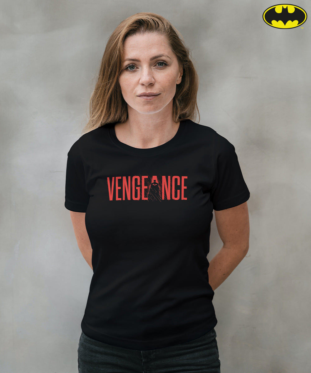 Buy Official The Batman Movie merchandise online in India at Athlizur. Shop Vengeance T-shirt for women in Black colour exclusively at Athlizur in organic cotton fabric